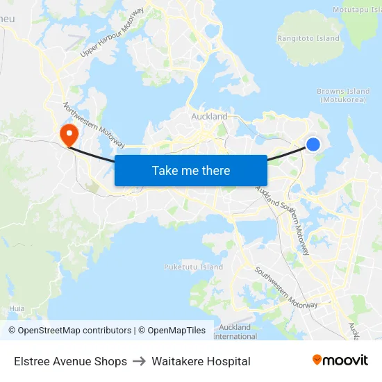 Elstree Avenue Shops to Waitakere Hospital map
