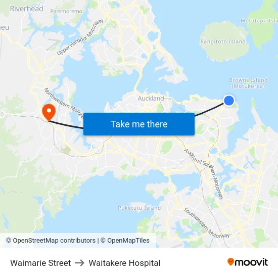 Waimarie Street to Waitakere Hospital map
