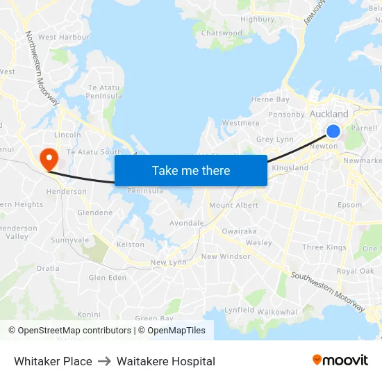 Whitaker Place to Waitakere Hospital map
