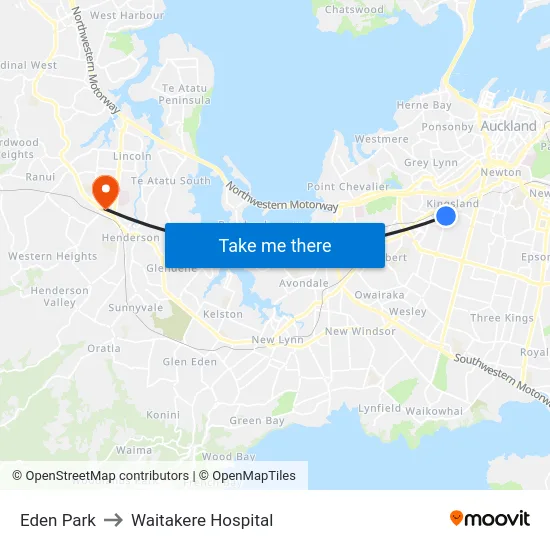 Eden Park to Waitakere Hospital map