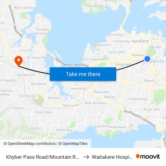 Khyber Pass Road/Mountain Road to Waitakere Hospital map