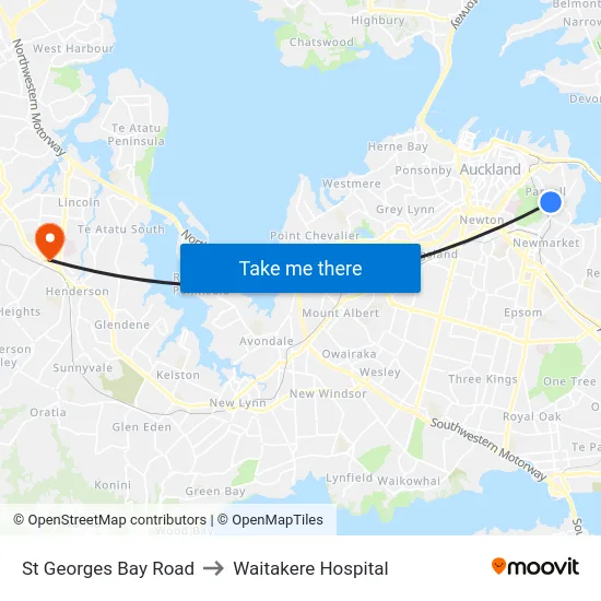 St Georges Bay Road to Waitakere Hospital map