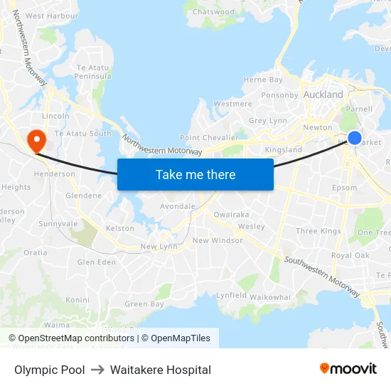 Olympic Pool to Waitakere Hospital map