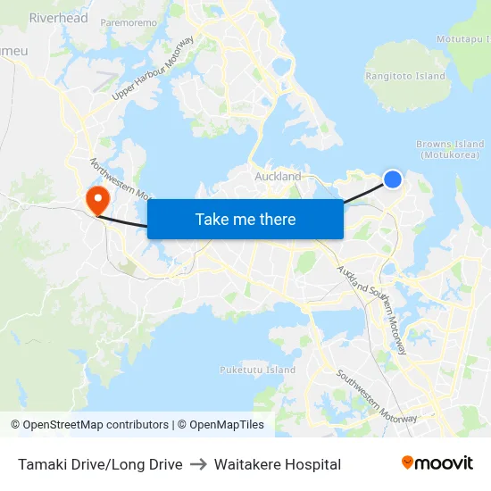 Tamaki Drive/Long Drive to Waitakere Hospital map