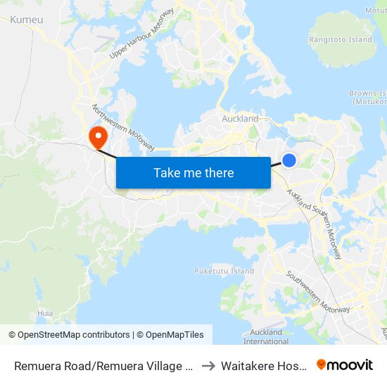 Remuera Road/Remuera Village Shops to Waitakere Hospital map