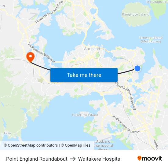 Point England Roundabout to Waitakere Hospital map