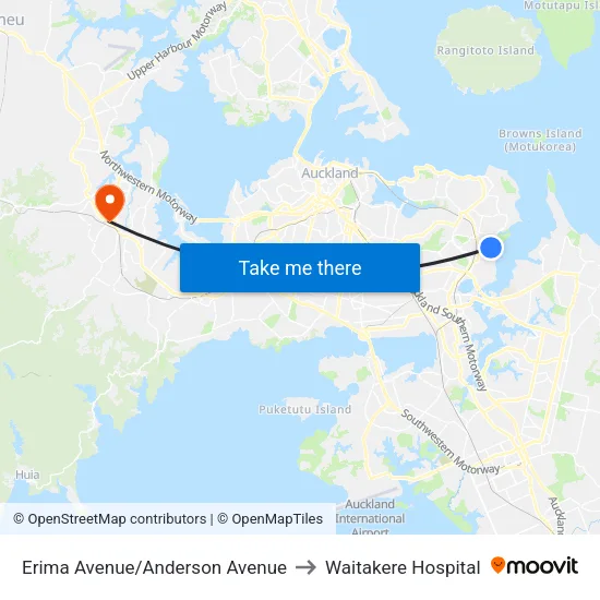 Erima Avenue/Anderson Avenue to Waitakere Hospital map