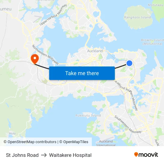 St Johns Road to Waitakere Hospital map