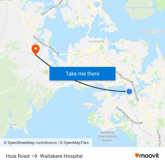 Huia Road to Waitakere Hospital map