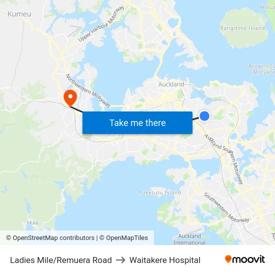 Ladies Mile/Remuera Road to Waitakere Hospital map