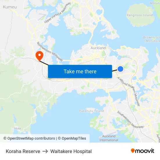 Koraha Reserve to Waitakere Hospital map