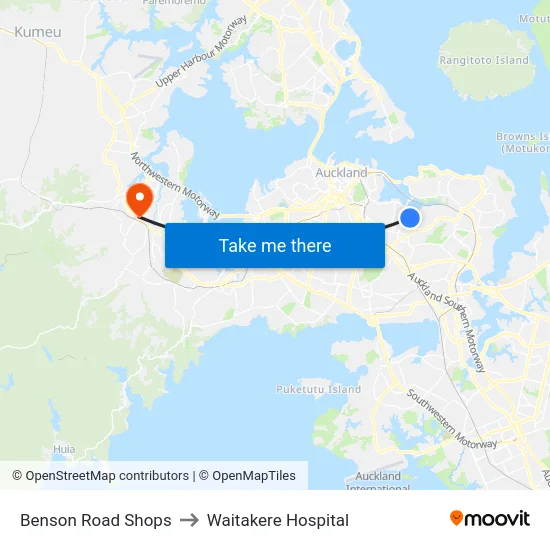 Benson Road Shops to Waitakere Hospital map
