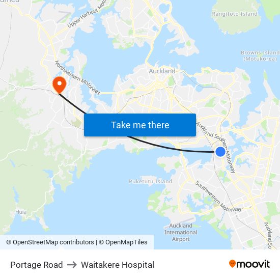 Portage Road to Waitakere Hospital map