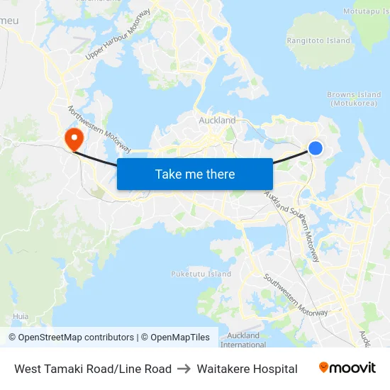 West Tamaki Road/Line Road to Waitakere Hospital map