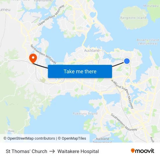 St Thomas' Church to Waitakere Hospital map