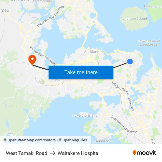 West Tamaki Road to Waitakere Hospital map