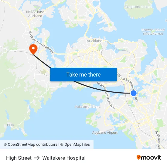 High Street to Waitakere Hospital map