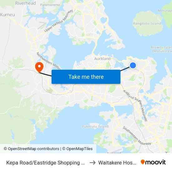 Kepa Road/Eastridge Shopping Centre to Waitakere Hospital map
