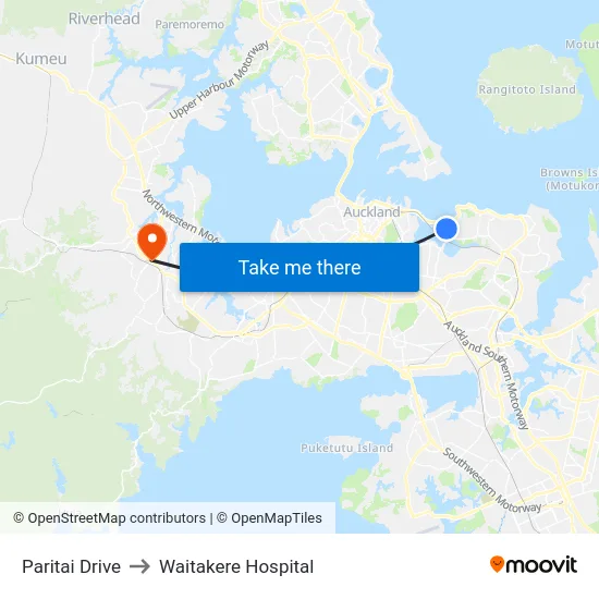 Paritai Drive to Waitakere Hospital map