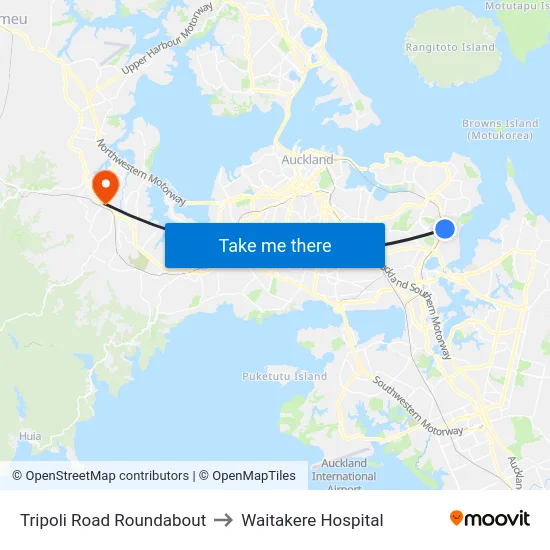 Tripoli Road Roundabout to Waitakere Hospital map