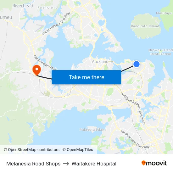 Melanesia Road Shops to Waitakere Hospital map