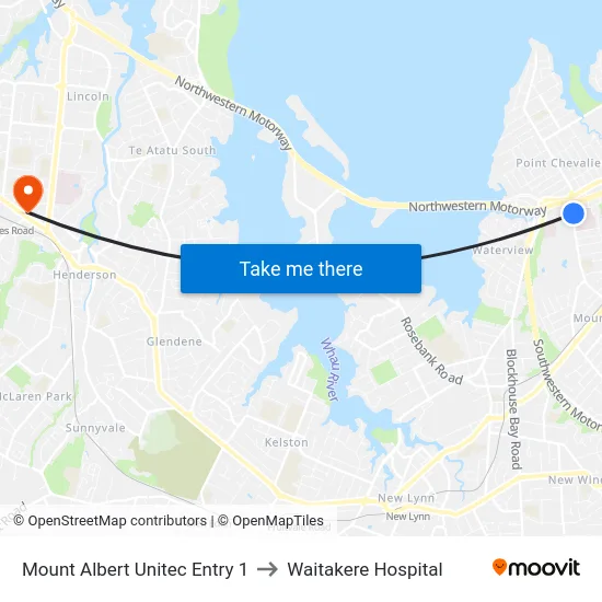 Mount Albert Unitec Entry 1 to Waitakere Hospital map