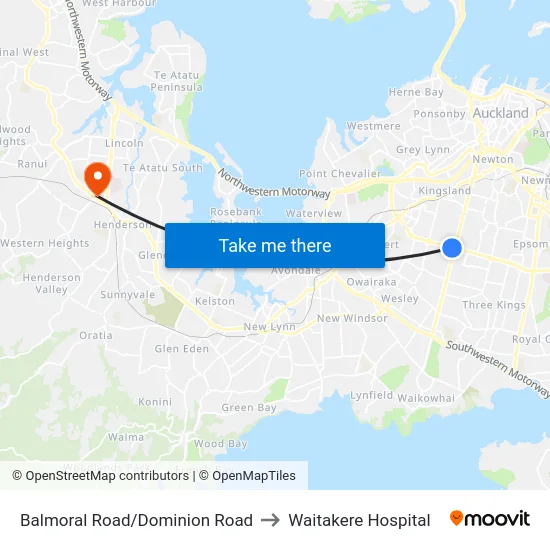 Balmoral Road/Dominion Road to Waitakere Hospital map