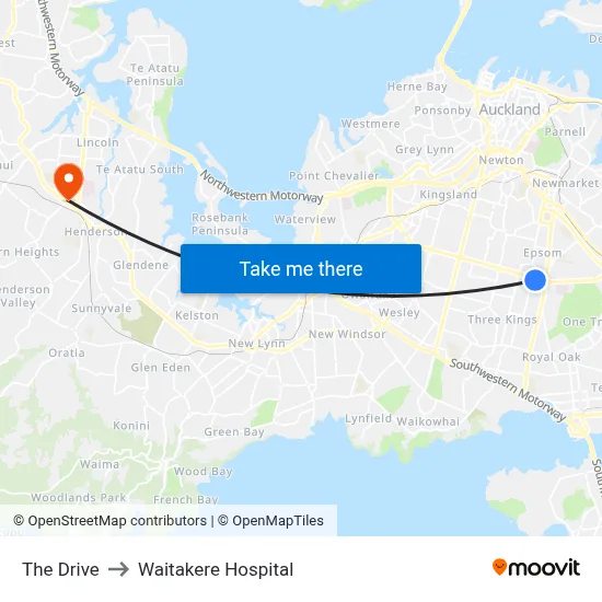 The Drive to Waitakere Hospital map