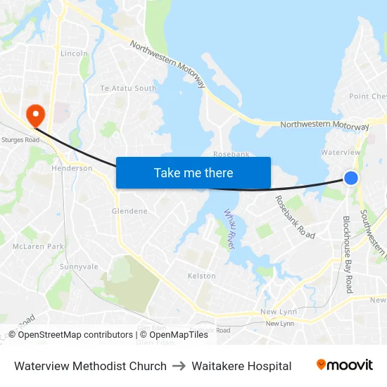 Waterview Methodist Church to Waitakere Hospital map
