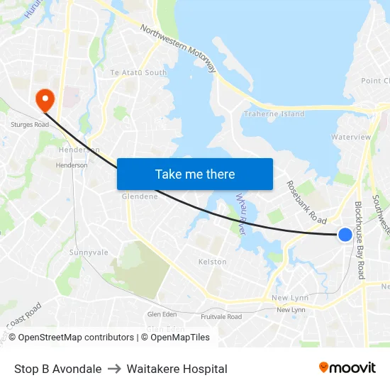 Stop B Avondale to Waitakere Hospital map