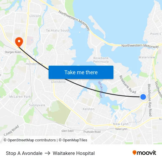 Stop A Avondale to Waitakere Hospital map