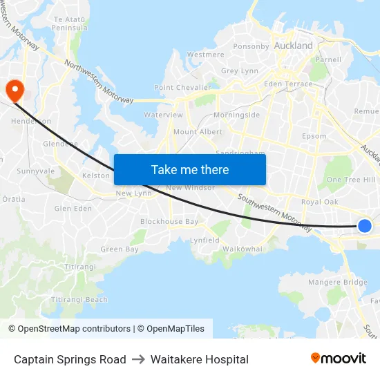 Captain Springs Road to Waitakere Hospital map