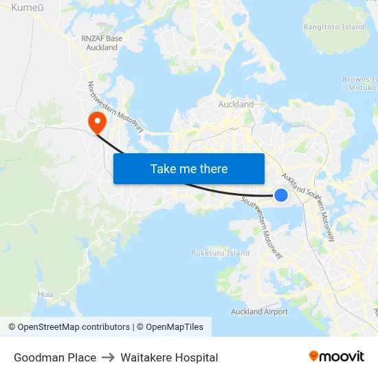 Goodman Place to Waitakere Hospital map