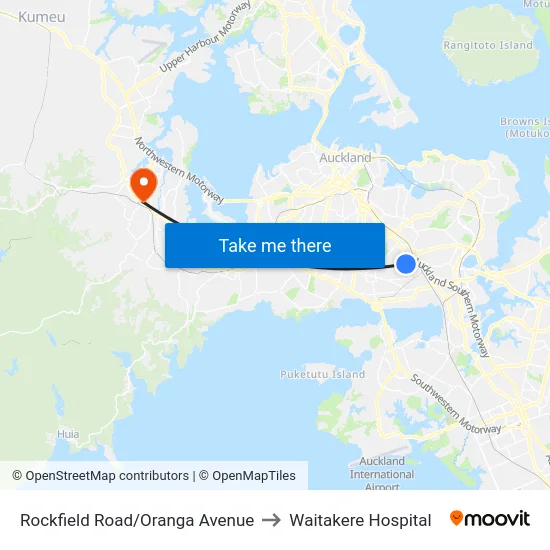 Rockfield Road/Oranga Avenue to Waitakere Hospital map
