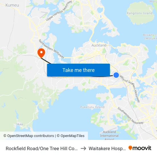 Rockfield Road/One Tree Hill College to Waitakere Hospital map