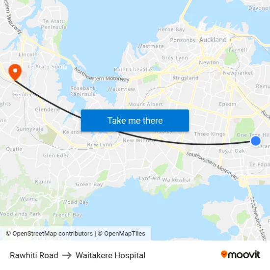 Rawhiti Road to Waitakere Hospital map