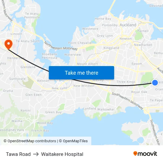 Tawa Road to Waitakere Hospital map