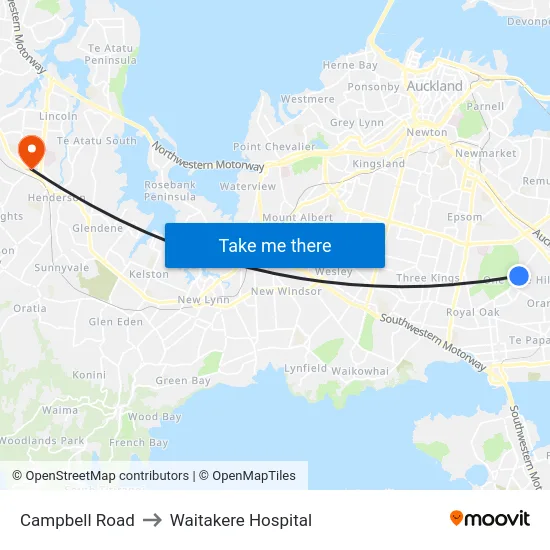Campbell Road to Waitakere Hospital map