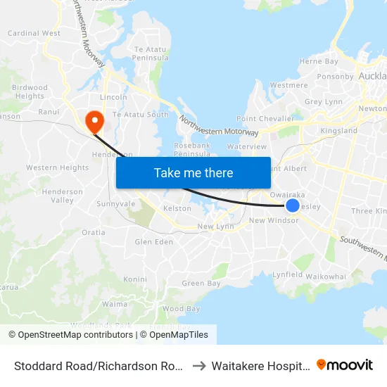 Stoddard Road/Richardson Road to Waitakere Hospital map