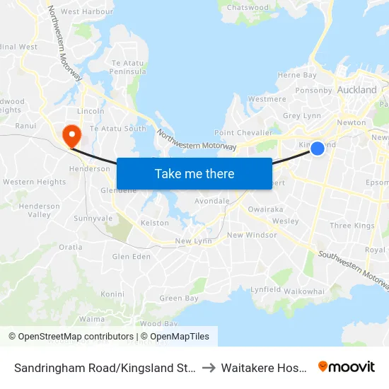 Sandringham Road/Kingsland Station to Waitakere Hospital map