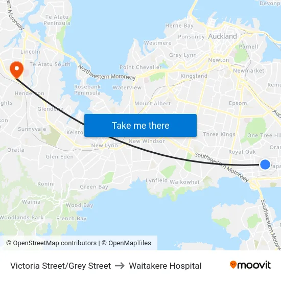 Victoria Street/Grey Street to Waitakere Hospital map