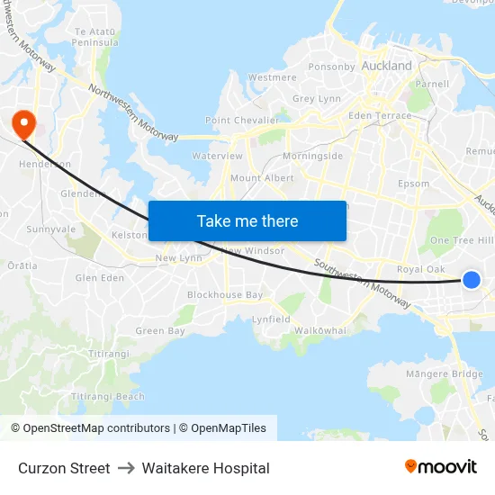 Curzon Street to Waitakere Hospital map