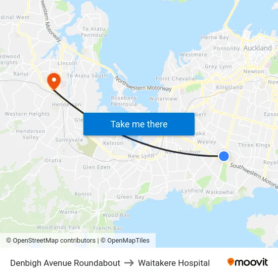 Denbigh Avenue Roundabout to Waitakere Hospital map
