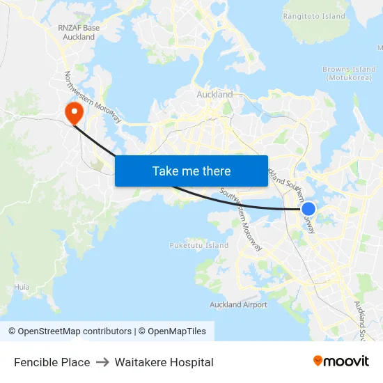 Fencible Place to Waitakere Hospital map