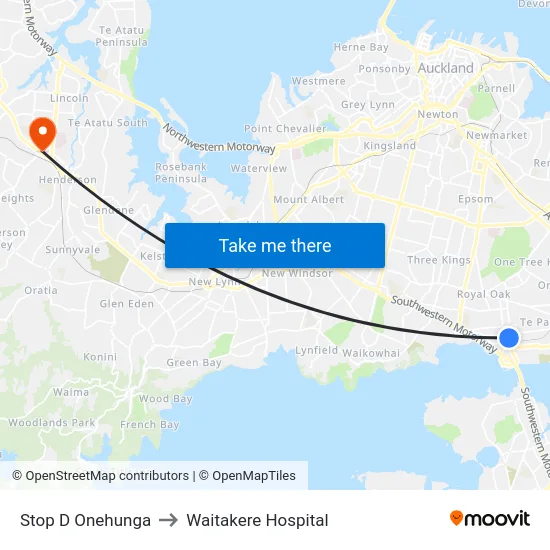 Stop D Onehunga to Waitakere Hospital map