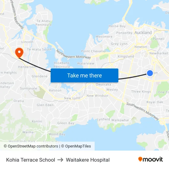 Kohia Terrace School to Waitakere Hospital map
