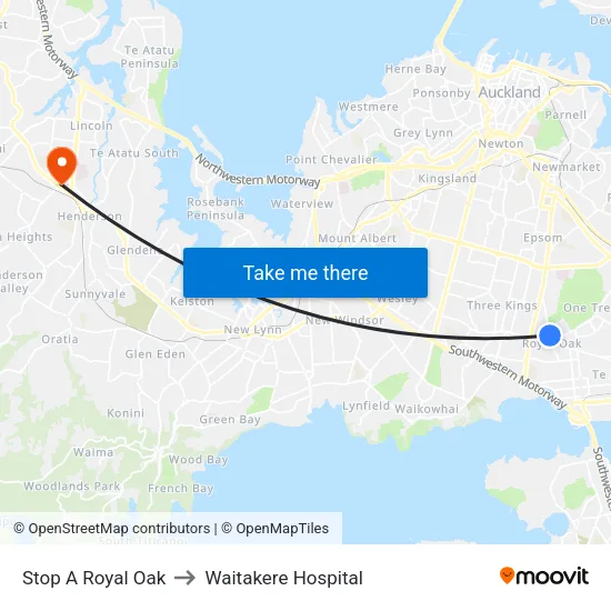 Stop A Royal Oak to Waitakere Hospital map