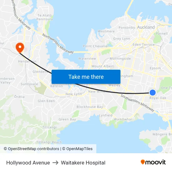 Hollywood Avenue to Waitakere Hospital map