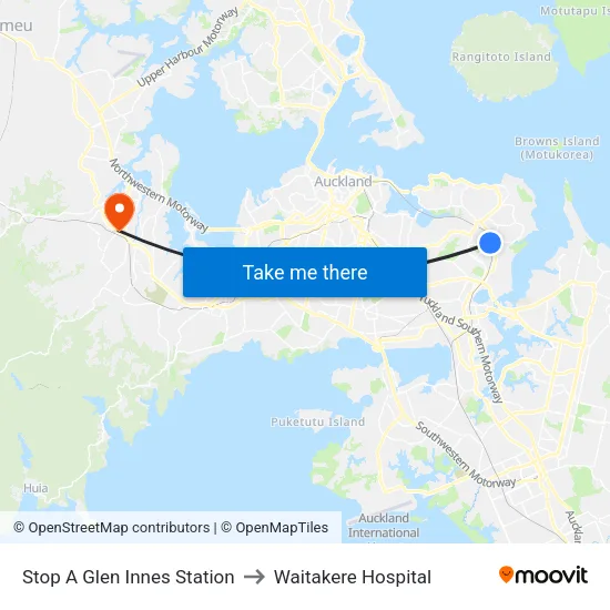 Stop A Glen Innes Station to Waitakere Hospital map
