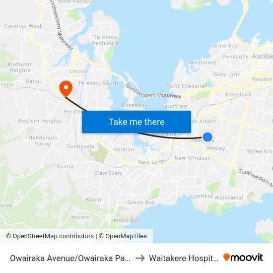 Owairaka Avenue/Owairaka Park to Waitakere Hospital map
